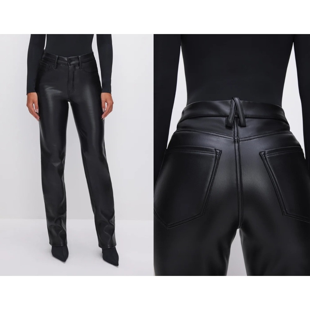 Good Icon American Black Faux Leather Straight Leg Pants GNS000 Womens 20 NWT